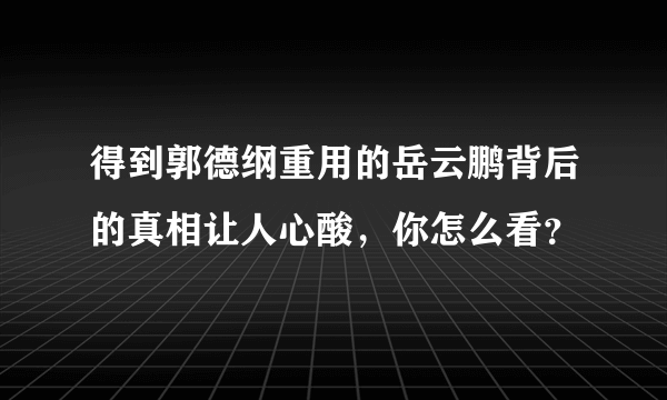 得到郭德纲重用的岳云鹏背后的真相让人心酸，你怎么看？