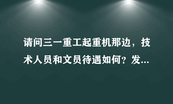 请问三一重工起重机那边，技术人员和文员待遇如何？发展空间大吗？生活环境如何？