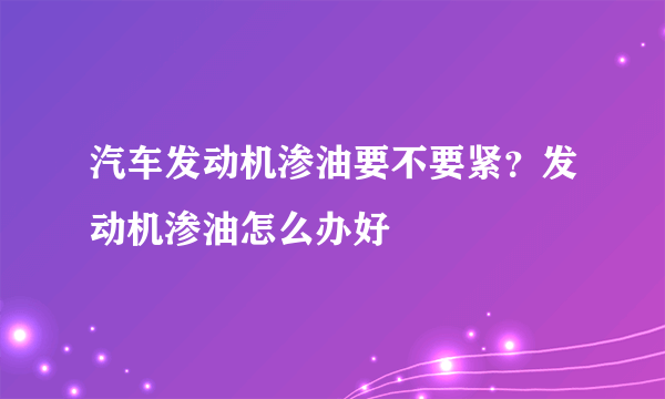 汽车发动机渗油要不要紧？发动机渗油怎么办好