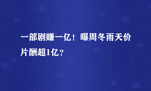 一部剧赚一亿！曝周冬雨天价片酬超1亿？