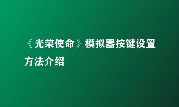 《光荣使命》模拟器按键设置方法介绍