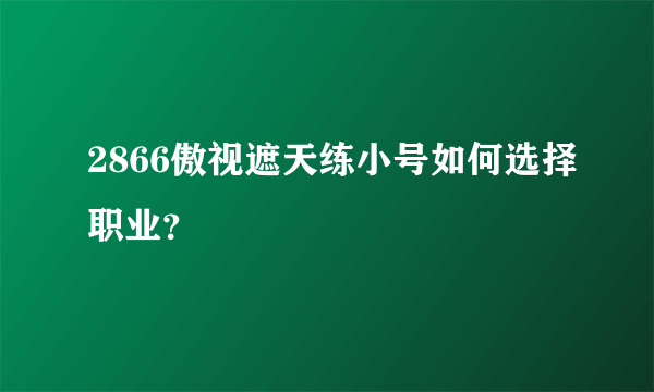 2866傲视遮天练小号如何选择职业？