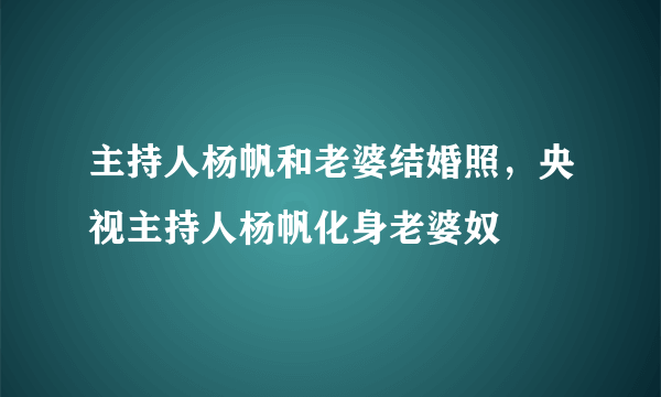 主持人杨帆和老婆结婚照，央视主持人杨帆化身老婆奴