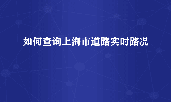 如何查询上海市道路实时路况