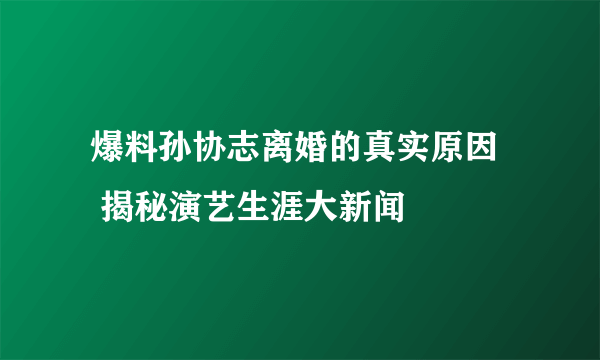  爆料孙协志离婚的真实原因     揭秘演艺生涯大新闻