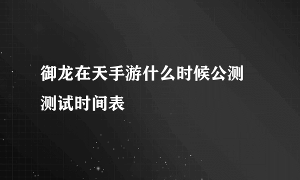 御龙在天手游什么时候公测 测试时间表