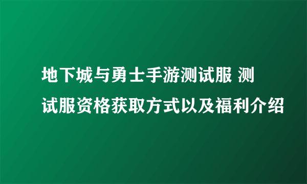 地下城与勇士手游测试服 测试服资格获取方式以及福利介绍