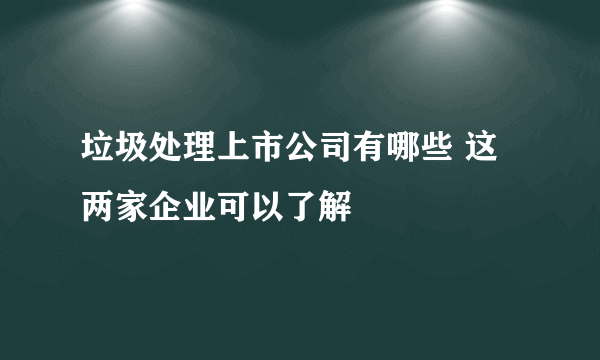 垃圾处理上市公司有哪些 这两家企业可以了解