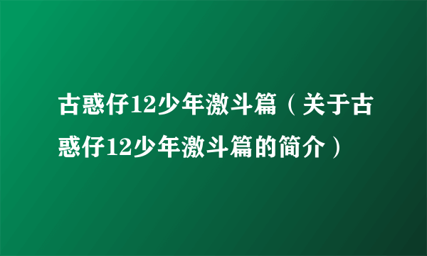 古惑仔12少年激斗篇（关于古惑仔12少年激斗篇的简介）