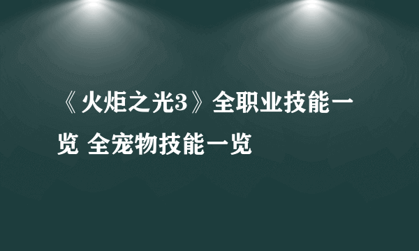 《火炬之光3》全职业技能一览 全宠物技能一览