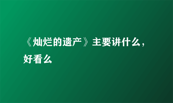 《灿烂的遗产》主要讲什么，好看么