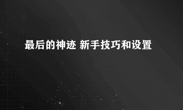 最后的神迹 新手技巧和设置