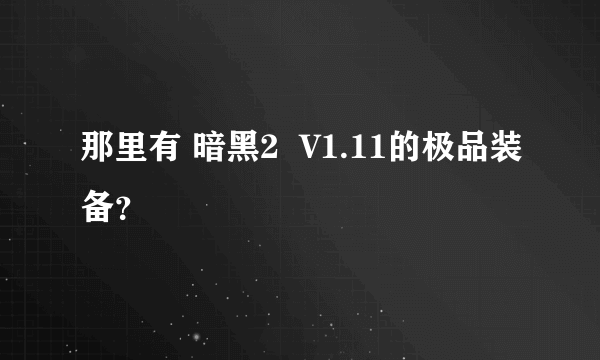 那里有 暗黑2  V1.11的极品装备？