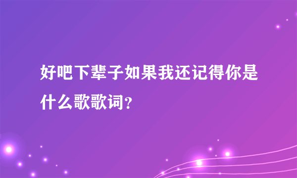 好吧下辈子如果我还记得你是什么歌歌词？