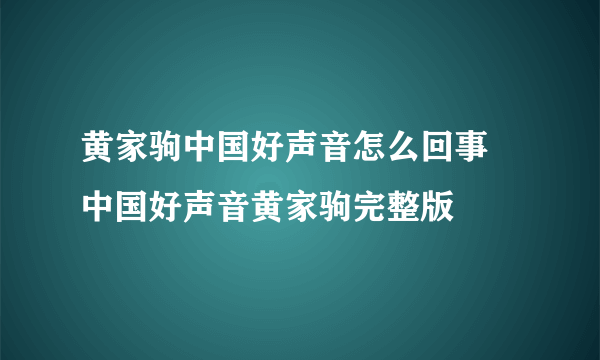 黄家驹中国好声音怎么回事 中国好声音黄家驹完整版