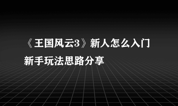 《王国风云3》新人怎么入门 新手玩法思路分享