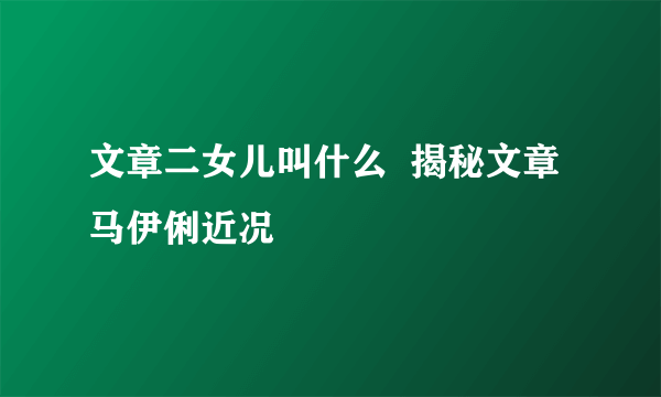 文章二女儿叫什么  揭秘文章马伊俐近况