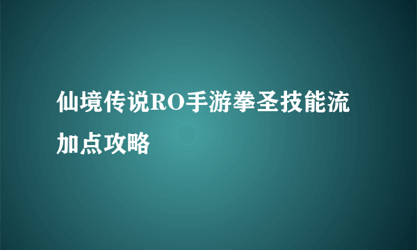 仙境传说RO手游拳圣技能流加点攻略