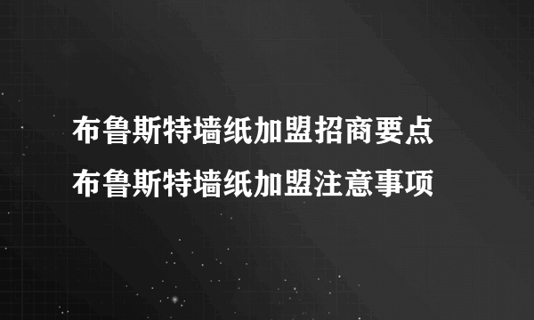 布鲁斯特墙纸加盟招商要点  布鲁斯特墙纸加盟注意事项