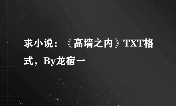 求小说：《高墙之内》TXT格式，By龙宿一