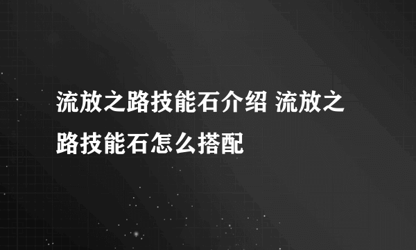 流放之路技能石介绍 流放之路技能石怎么搭配