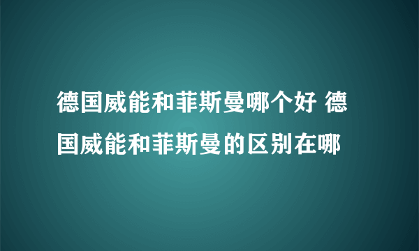 德国威能和菲斯曼哪个好 德国威能和菲斯曼的区别在哪