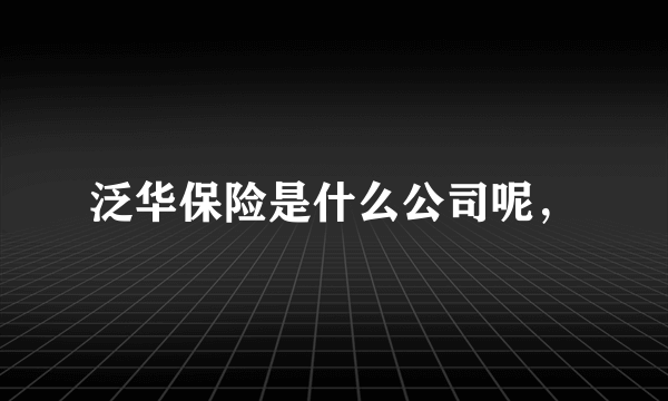 泛华保险是什么公司呢，