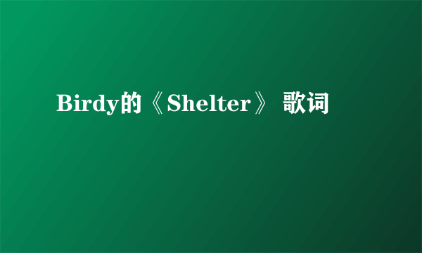 Birdy的《Shelter》 歌词