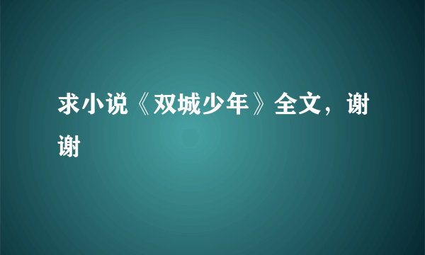 求小说《双城少年》全文，谢谢