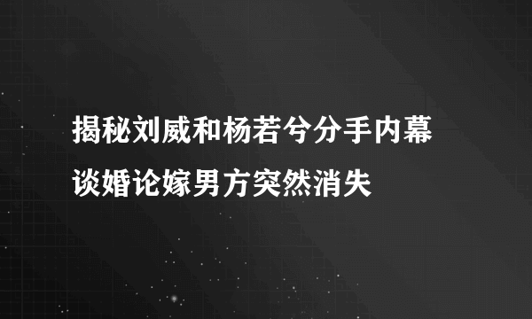 揭秘刘威和杨若兮分手内幕 谈婚论嫁男方突然消失