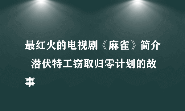 最红火的电视剧《麻雀》简介  潜伏特工窃取归零计划的故事