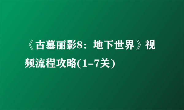 《古墓丽影8：地下世界》视频流程攻略(1-7关)