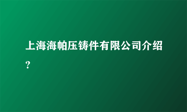 上海海帕压铸件有限公司介绍？