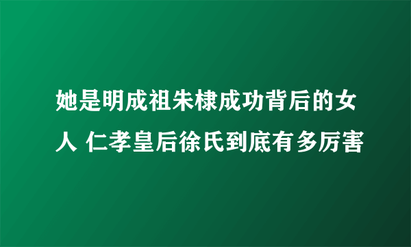 她是明成祖朱棣成功背后的女人 仁孝皇后徐氏到底有多厉害