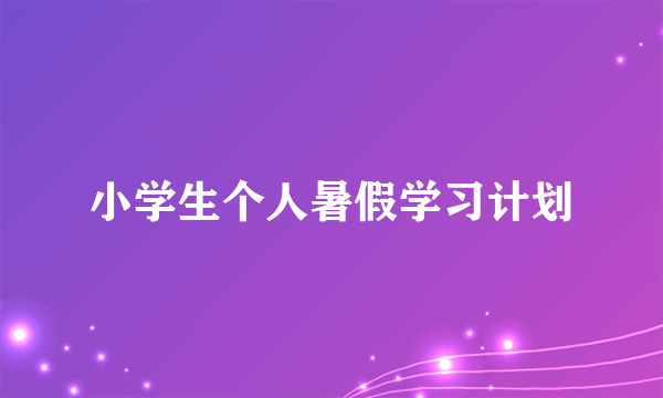 小学生个人暑假学习计划