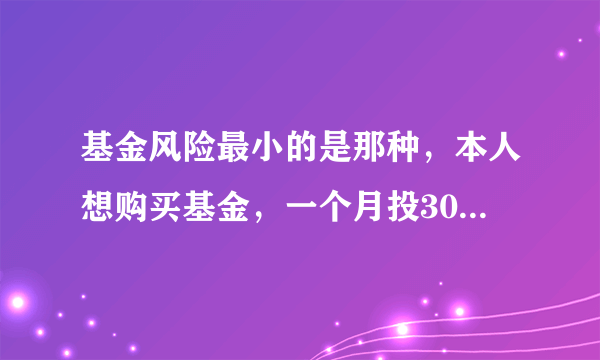 基金风险最小的是那种，本人想购买基金，一个月投300块左右的，我是新手，我该怎么去选择？