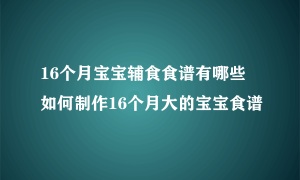 16个月宝宝辅食食谱有哪些 如何制作16个月大的宝宝食谱