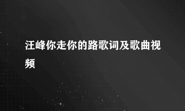 汪峰你走你的路歌词及歌曲视频