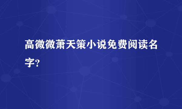 高微微萧天策小说免费阅读名字？