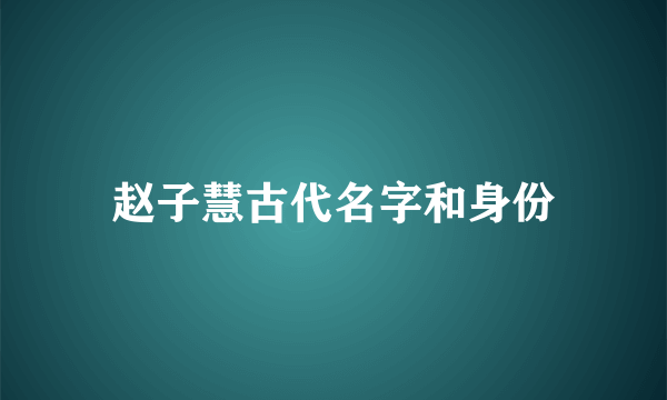 赵子慧古代名字和身份