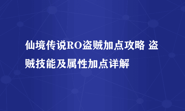 仙境传说RO盗贼加点攻略 盗贼技能及属性加点详解