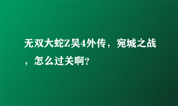 无双大蛇Z吴4外传，宛城之战，怎么过关啊？