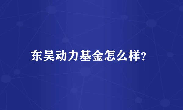 东吴动力基金怎么样？