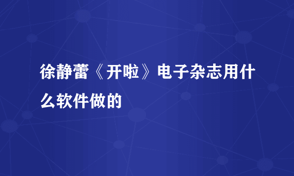 徐静蕾《开啦》电子杂志用什么软件做的