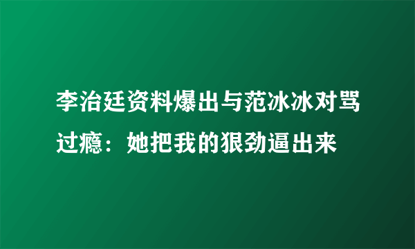 李治廷资料爆出与范冰冰对骂过瘾：她把我的狠劲逼出来