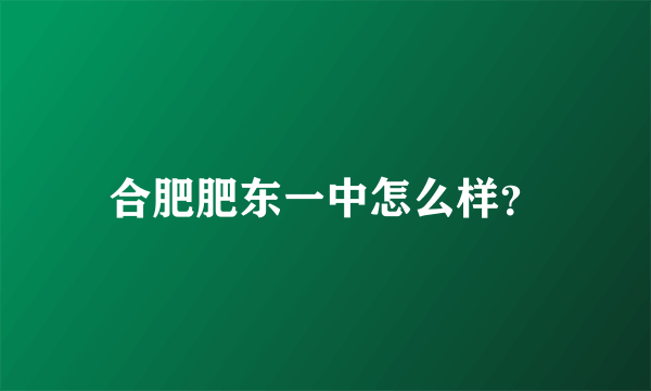 合肥肥东一中怎么样？