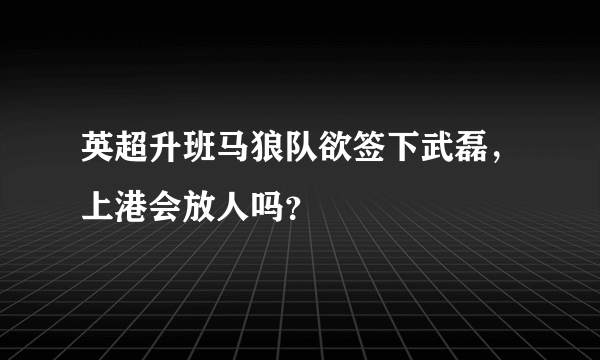 英超升班马狼队欲签下武磊，上港会放人吗？