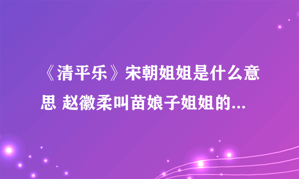 《清平乐》宋朝姐姐是什么意思 赵徽柔叫苗娘子姐姐的原因是什么