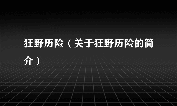 狂野历险（关于狂野历险的简介）