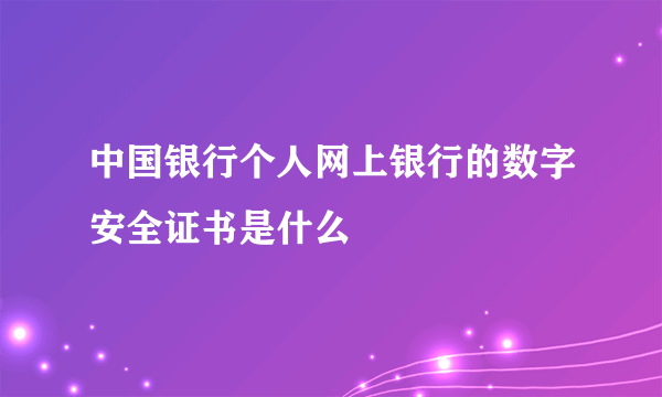 中国银行个人网上银行的数字安全证书是什么